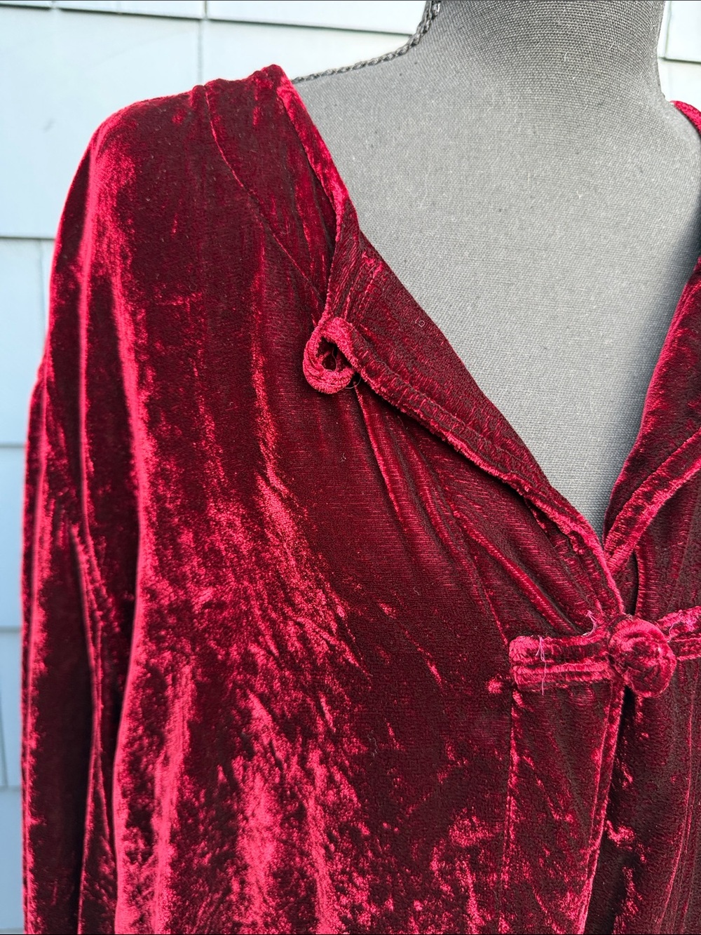 Kleen XL Velvet Button-Front Tunic Top - Red silk blend gorgeous - Picture 2 of 10